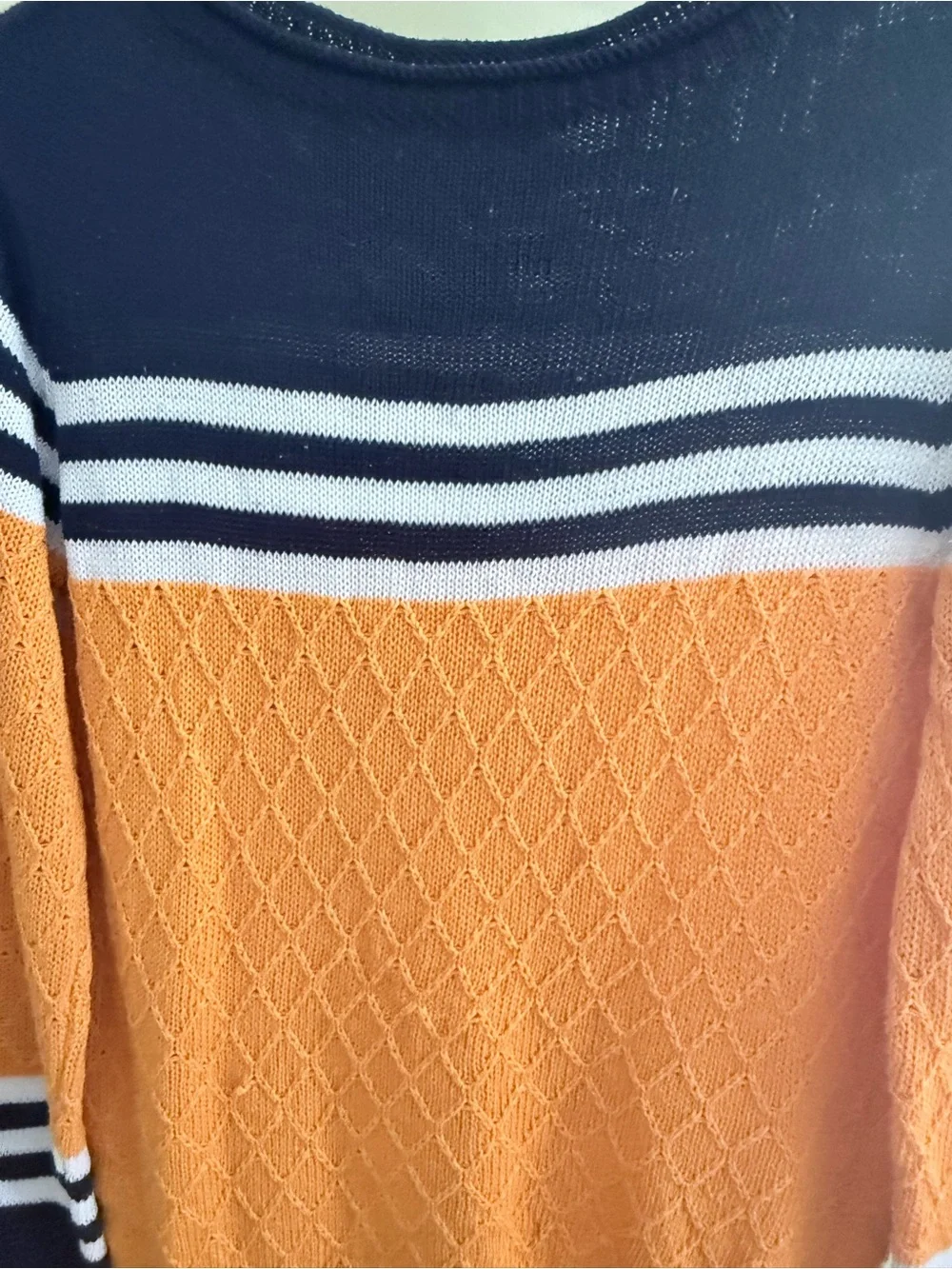 Amazon Colorblock Knit Crew Sweater in Mustard, Navy and White